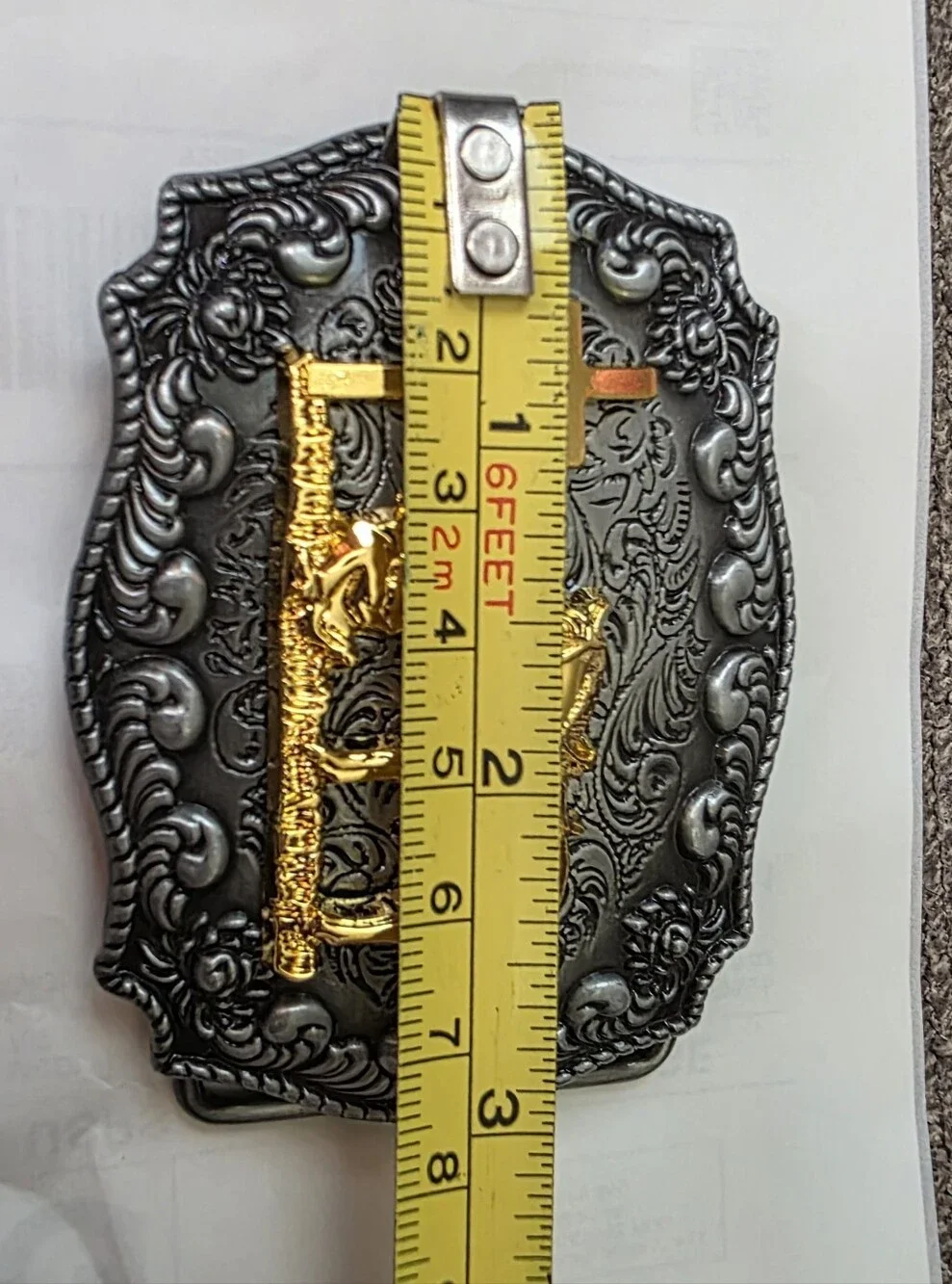 Faith Horse and cowboy Kneeling at cross Belt Buckle Small Size